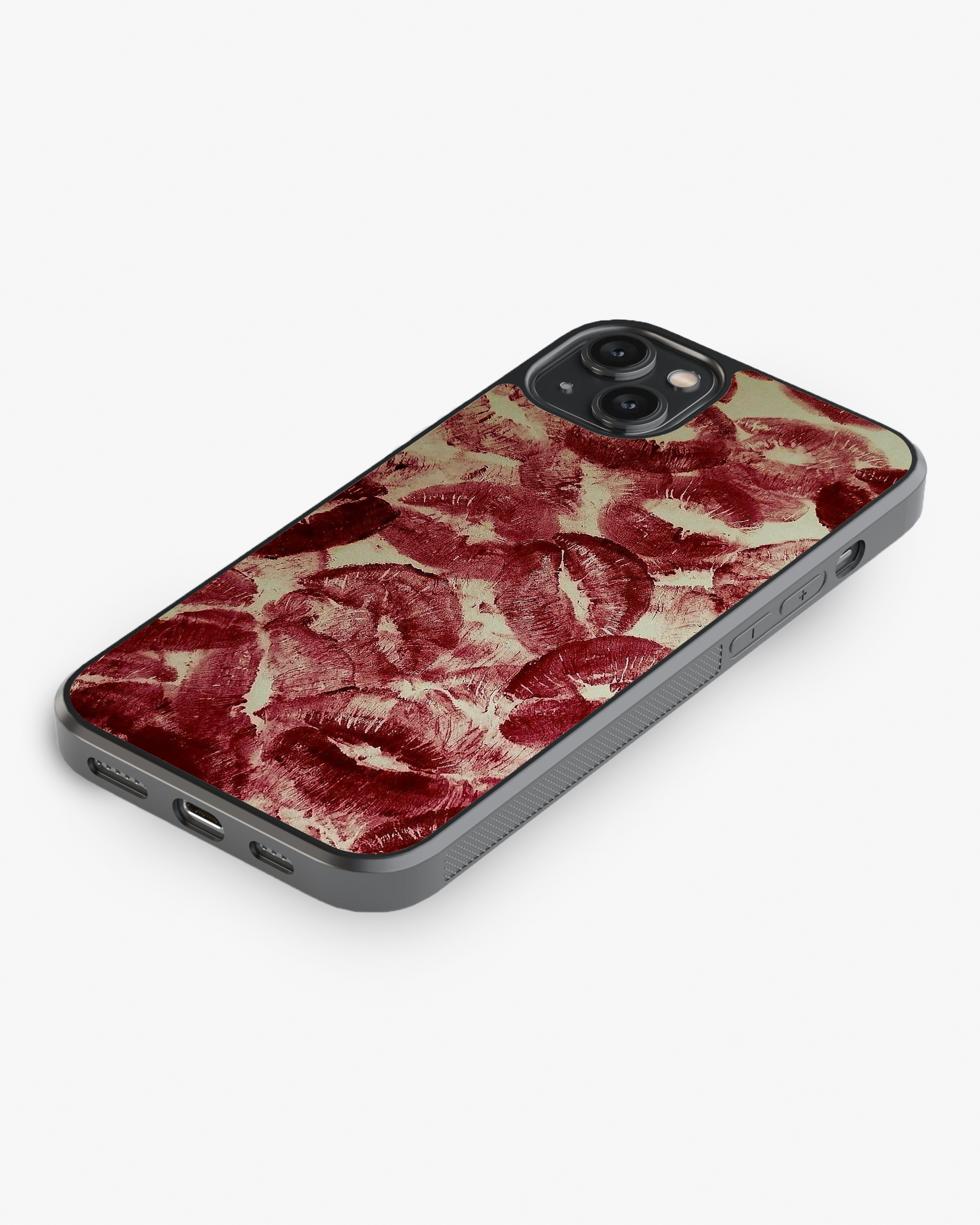 Red Lip Kiss Print Glass Case