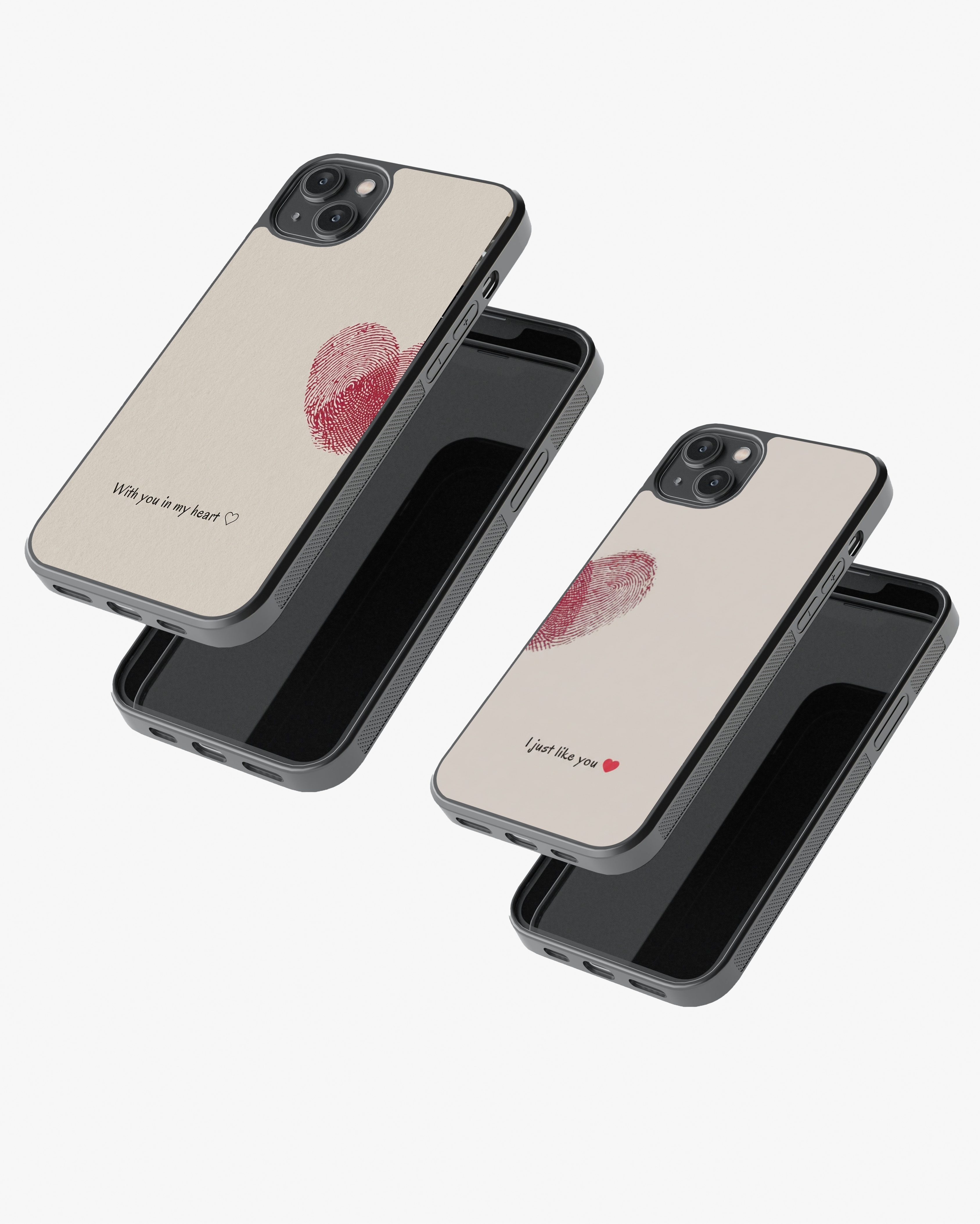 Couple Fingerprint Heart Glass Case