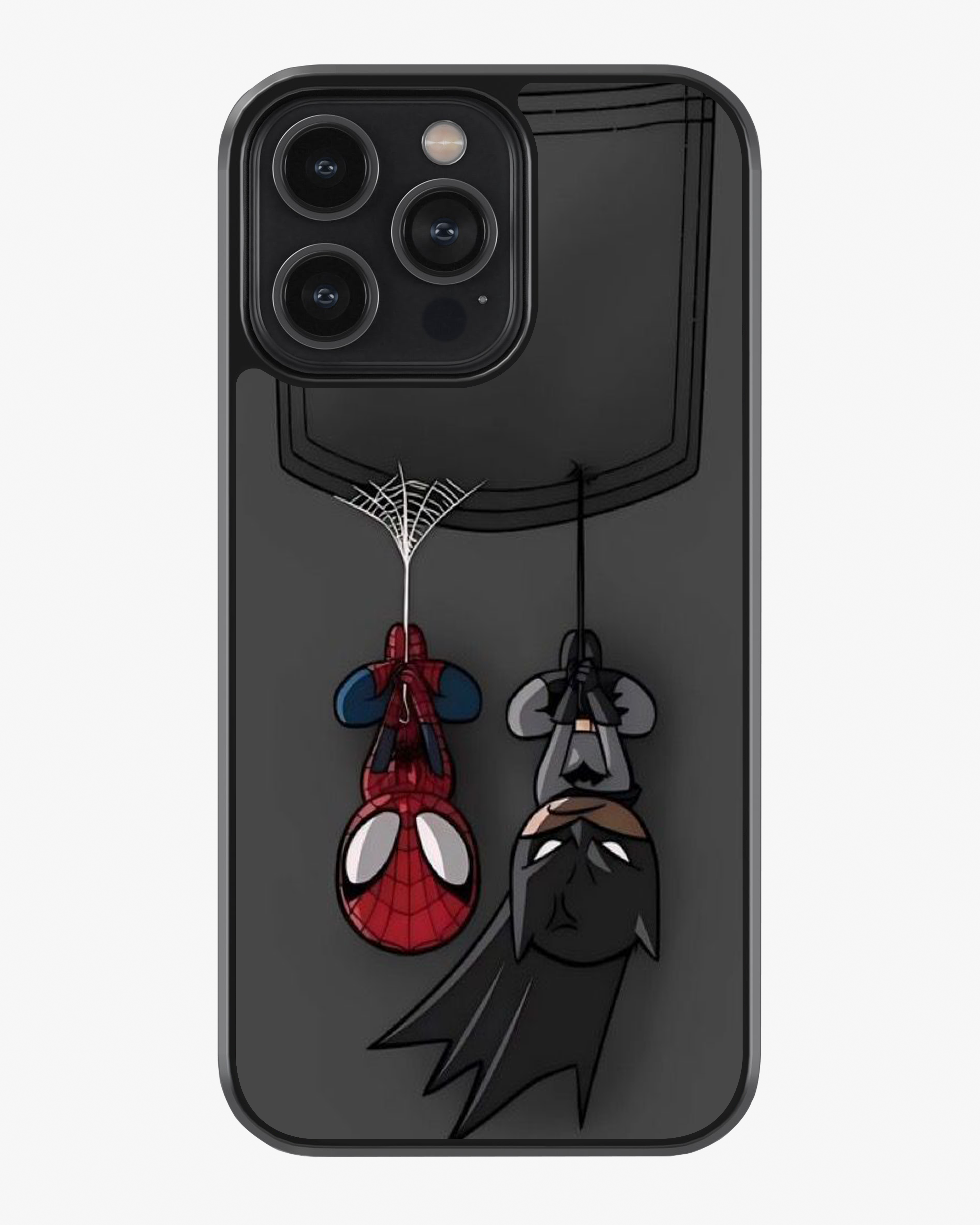 Pocket Heroes – Spider-Man & Batman Hanging Design Premium Phone Cover Glass Case