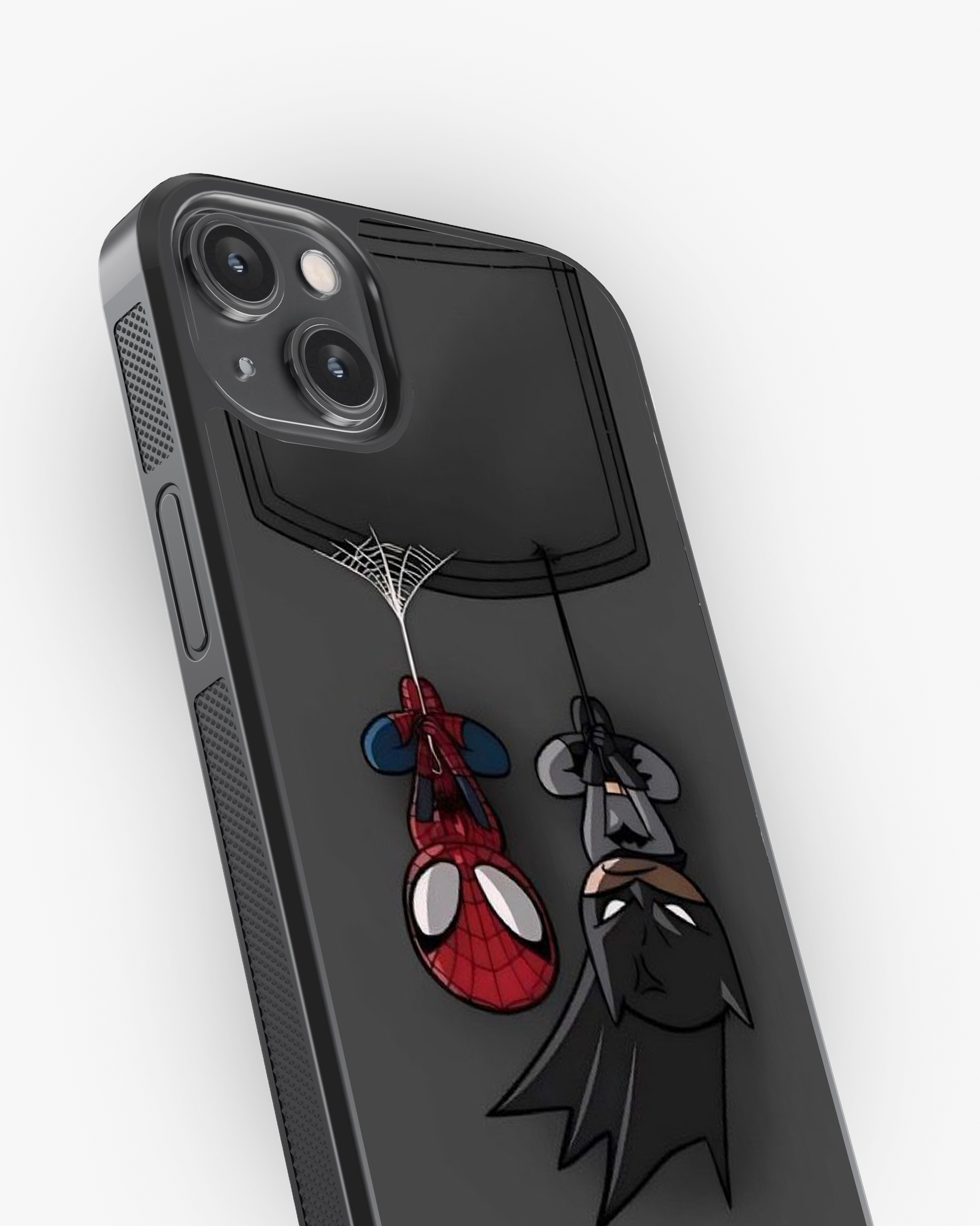 Pocket Heroes – Spider-Man & Batman Hanging Design Premium Phone Cover Glass Case