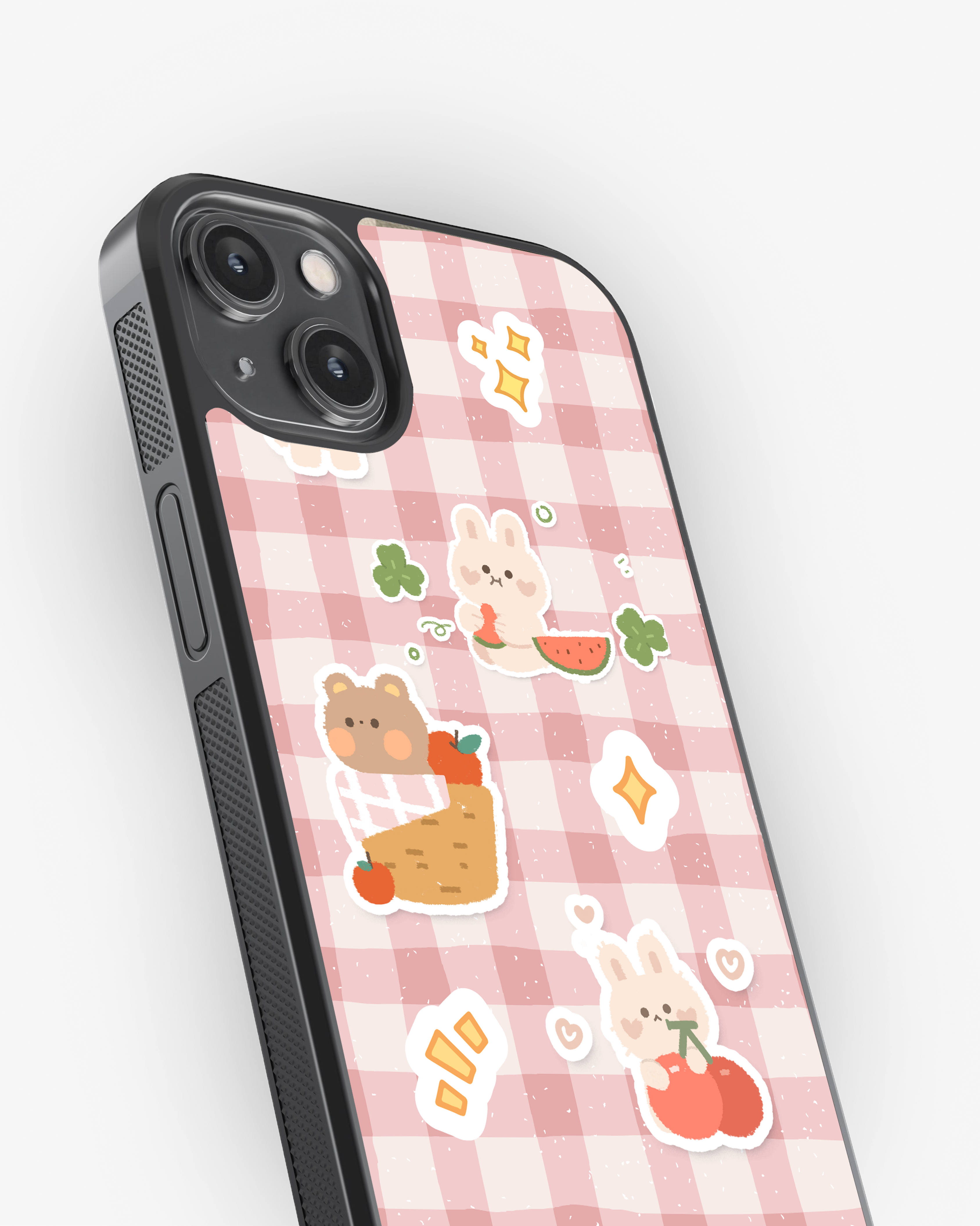 Adorable Bunny & Bear Sticker Style Glass Case